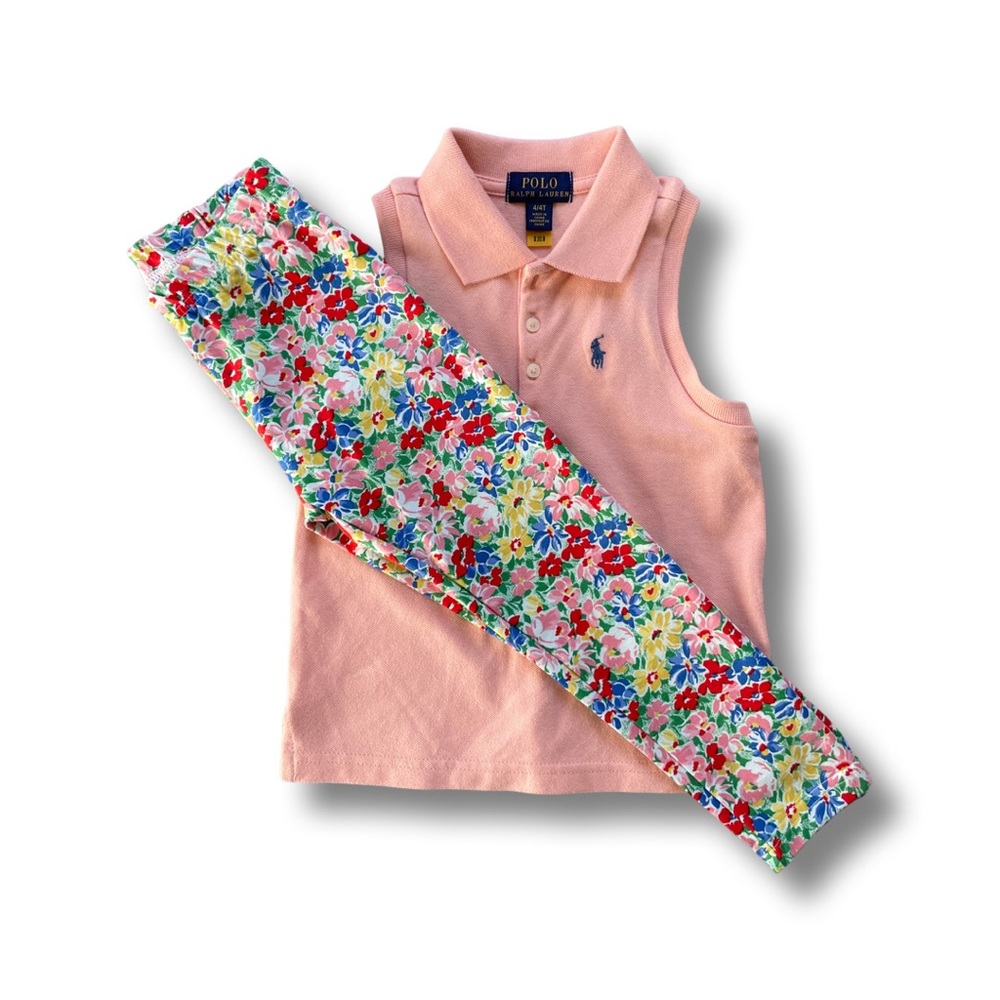 Polo Ralph Lauren Mesh Sleeveless Polo Shirt + Floral Stretch Jersey Legging